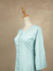 Sky Blue Cotton Kurtis Adorned With Stones and Plain Design without Dupatta