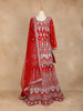 Red Full Sleeve Designer Bridal Lehenga with Floral Embroidery