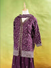 Purple Palazzo Suit Adorned with Floral and Sequin Embroidery, With Dupatta and 3/4 Sleeve