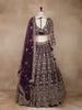 Purple Floral Embroidery Bridal Net Lehenga - Diadem