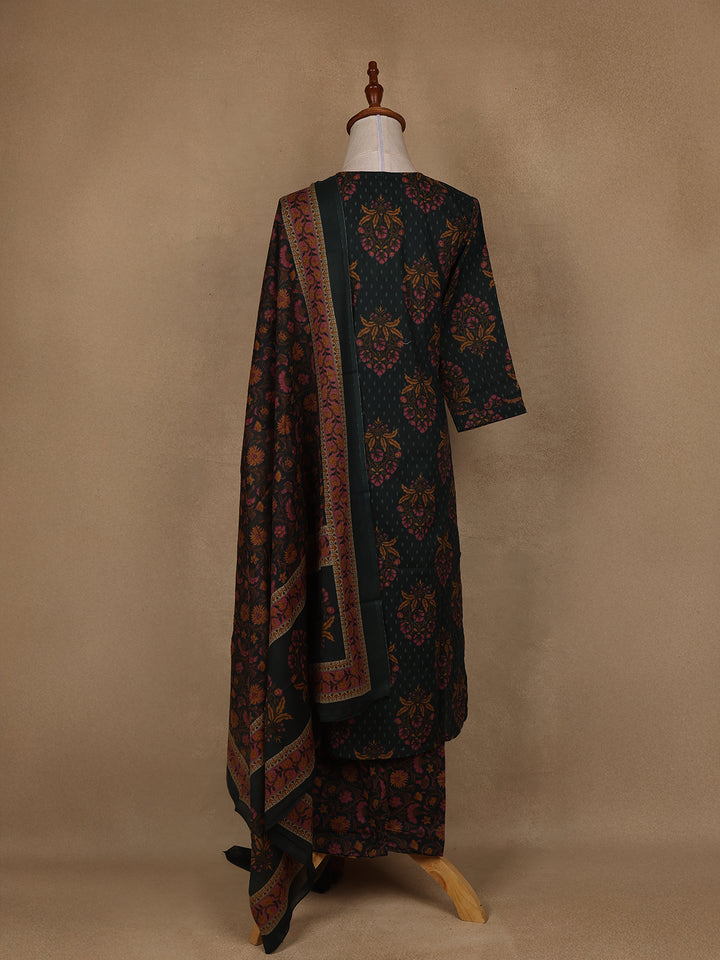 Green Floral Design Printed Cotton Salwar Suit - Diadem