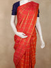 Coral Red Checked Zari Woven Kanchipuram Silk Saree