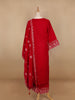 Red Floral Designed Velvet Co Ord Salwar Suit - Diadem