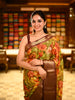 Deep Maroon Floral Printed Design Crepe Silk Casual Wear Saree with Contrast Zari Border