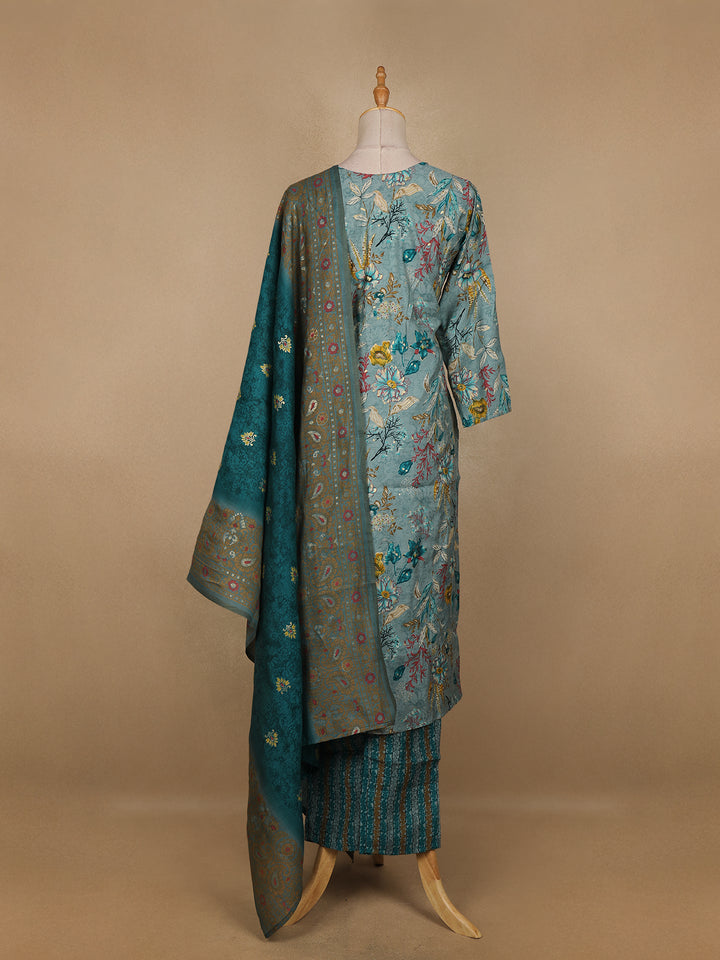 Green Floral Printed Cotton Salwar Suit - Diadem
