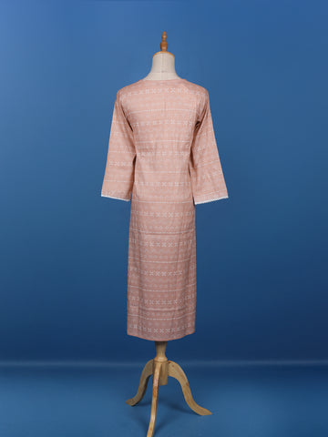 Peach Floral Designed Cotton Kurti - Diadem