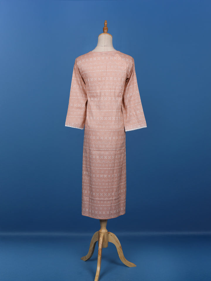 Peach Floral Designed Cotton Kurti - Diadem