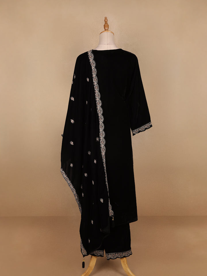 Black Floral Designed Velvet Co Ord Salwar Suit - Diadem