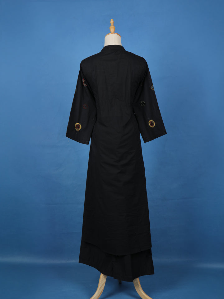 Black Floral Embroidered Cotton Palazzo Salwar Suit - Diadem