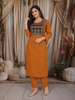 Mustard Yellow Kalamkari Printed Design Cotton Straight Cut Salwar Suit