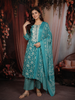 Aqua Blue Floral Printed Design Cotton Straight Cut Salwar Suit with Dupatta