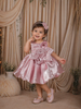 Onion Pink Sequins and Beads Embroidered Design Tissue Organza Kids Party Frock With 3D Floral Appliqué
