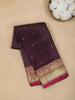 Dark Purple Floral Woven Pure Kanchipuram Silk Saree - Diadem