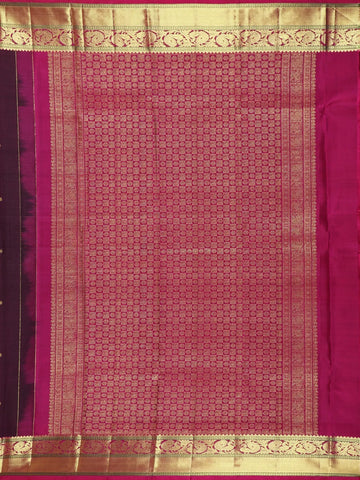 Dark Purple Floral Woven Pure Kanchipuram Silk Saree - Diadem