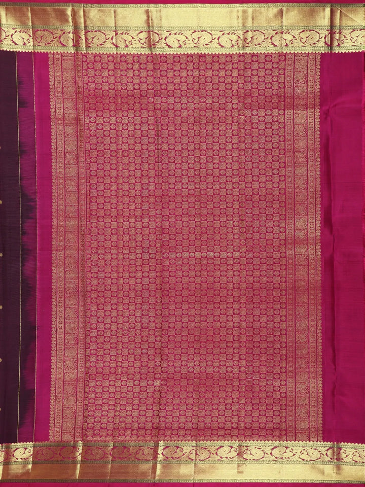 Dark Purple Floral Woven Pure Kanchipuram Silk Saree - Diadem