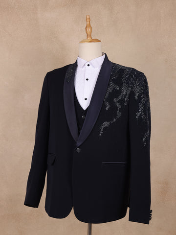 Blue Floral Designed Men's Suit - Diadem