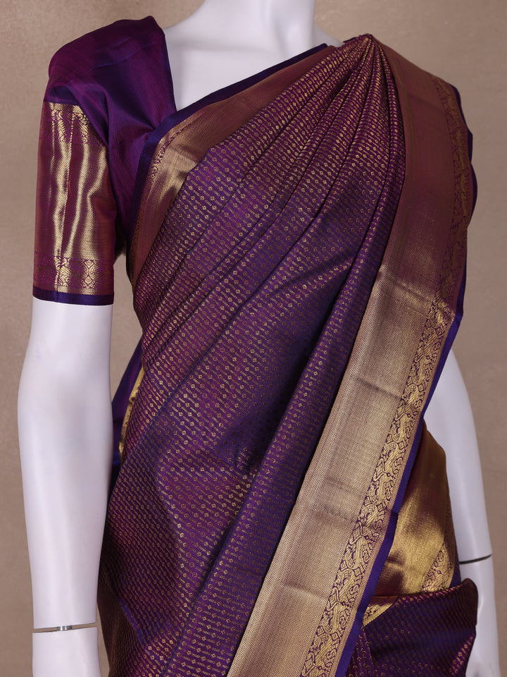 Purple Stripes Woven Pure Kanchipuram Silk Saree - Diadem