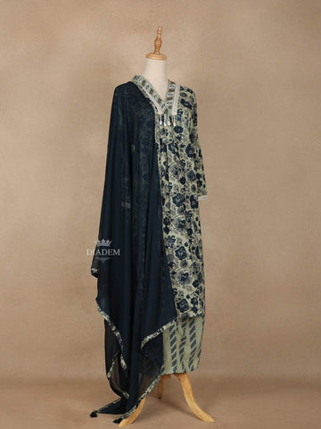 Sage Green Floral Printed Cotton Salwar Suit - Diadem