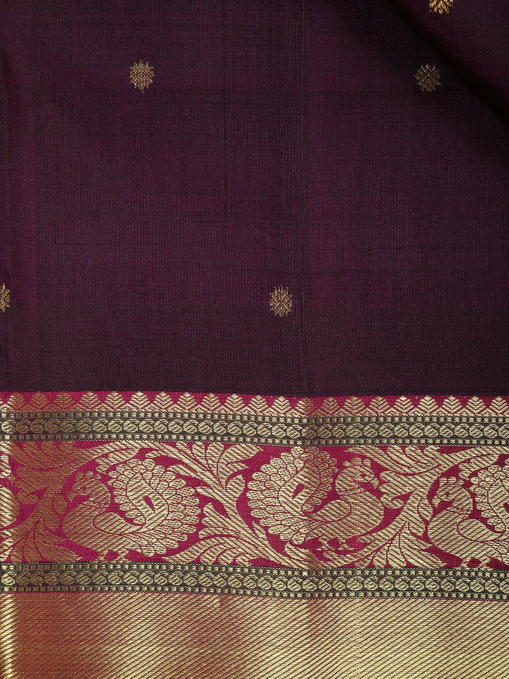Dark Purple Floral Woven Pure Kanchipuram Silk Saree - Diadem