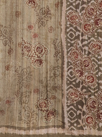 Taupe Brown Abstract Designed Semi Tussar Silk Saree - Diadem
