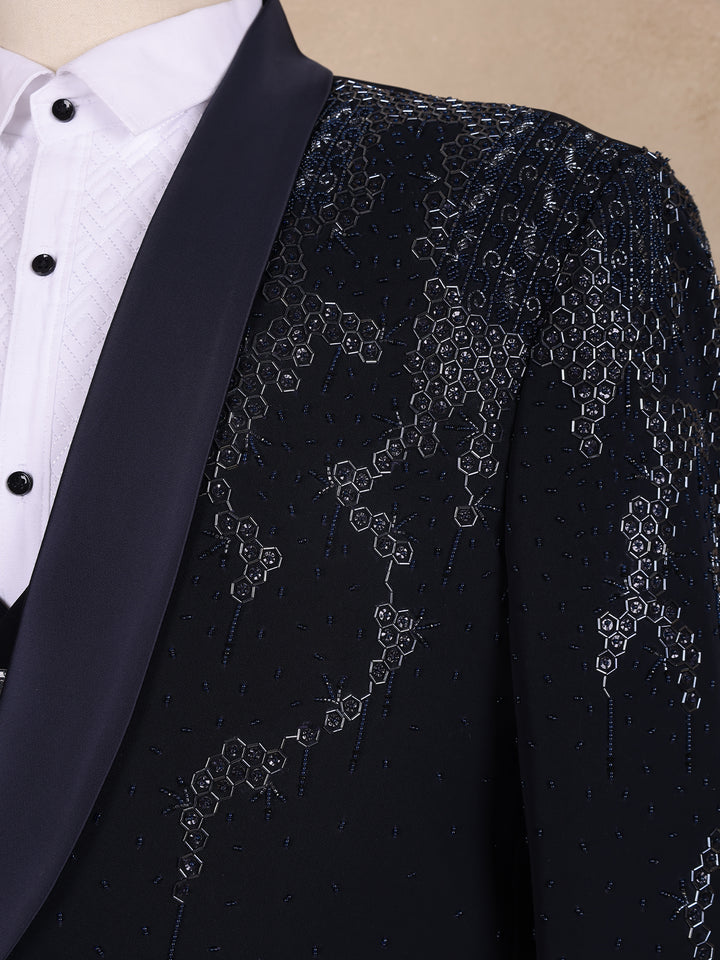 Blue Floral Designed Men's Suit - Diadem