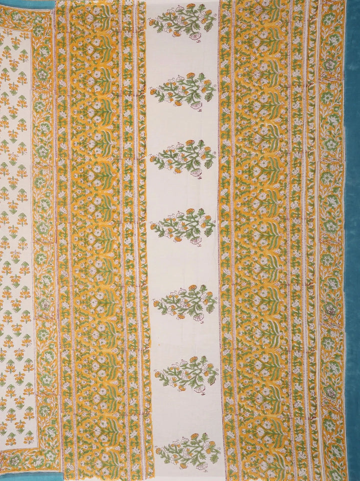 Off-White Floral Design Cotton Saree - Diadem