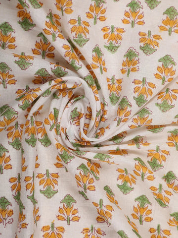 Off-White Floral Design Cotton Saree - Diadem