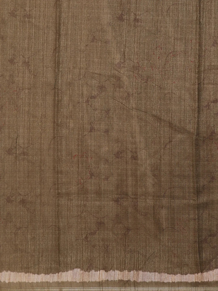 Taupe Brown Abstract Designed Semi Tussar Silk Saree - Diadem