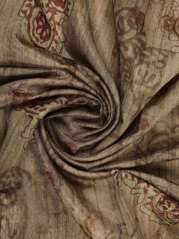 Taupe Brown Abstract Designed Semi Tussar Silk Saree - Diadem