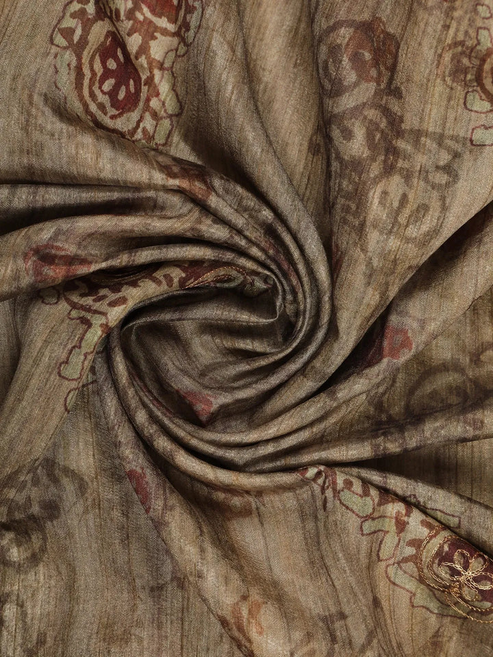 Taupe Brown Abstract Designed Semi Tussar Silk Saree - Diadem