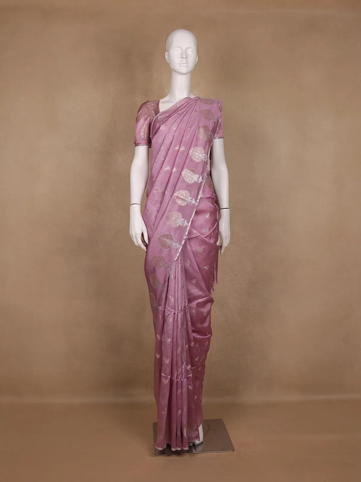 Lavender Floral Design Semi Tissue Saree - Diadem