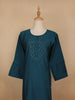 Peacock Blue Floral Design Cotton Kurti - Diadem