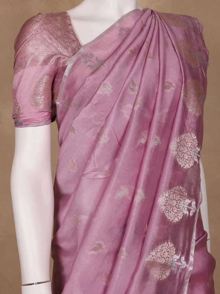 Lavender Floral Design Semi Tissue Saree - Diadem