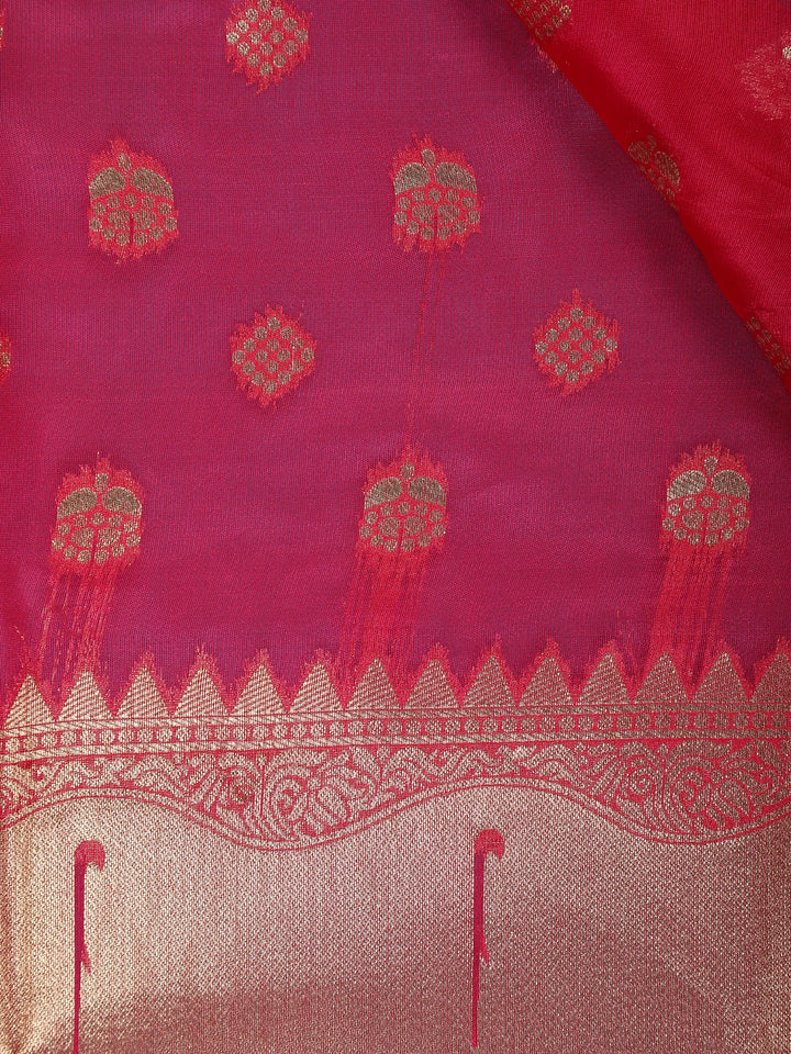 Pink Floral Designed Soft Silk Saree - Diadem