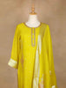 Yellow Straight Cut Salwar Suit Adorned With Floral Designs, with 3/4 Sleeve and Matching Dupatta - Diadem