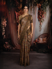 Brown Floral Vine Woven Design Pure Tussar Saree with Zig Zag Border