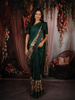 Bottle Green Traditional Woven Design Pure Tussar Saree with Animal Motif Border