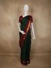 Bottle Green Butta Zari Woven Design Pure Kanchipuram Silk Saree with Contrast Zari Border