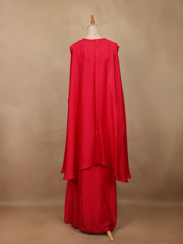 Vibrant Red Sequin Embellished Georgette Crop Top with Draped Skirt - Diadem