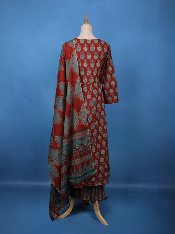 Maroon Floral Printed Cotton Salwar Suit - Diadem
