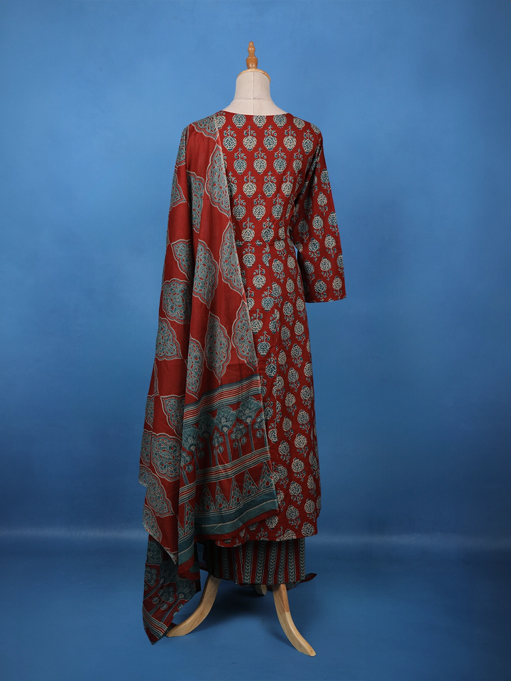 Maroon Floral Printed Cotton Salwar Suit - Diadem