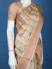 Peach Pastel Geometric Design Semi Tissue Saree