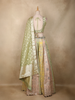 Light Green Floral Mirror Work Banarasi Silk Lehenga Set