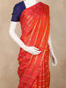 Coral Red Checked Zari Woven Kanchipuram Silk Saree