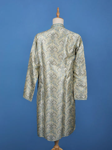 Light Yellow Floral Woven Silk Kurta For Men - Diadem