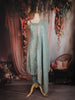 Sea Green Floral Embroidered Silk Straight Suit with Silver Butta Dupatta