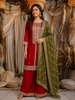 Deep Crimson Red Thread Embroidered Design Georgette Salwar Suit with Contrast Dupatta