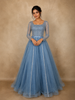 Dusty Blue Sequins Embellished Design Net Ball Gown with Full Sleeves