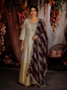 Ash Grey and Champagne Gold Sequins and Beads Embroidered Design Tissue Silk Gown with Contrast Stripes Dupatta