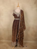 Antique Bronze Brown Beads and Mirror Embroidered Design Organza Party Wear Gown with Hip Belt